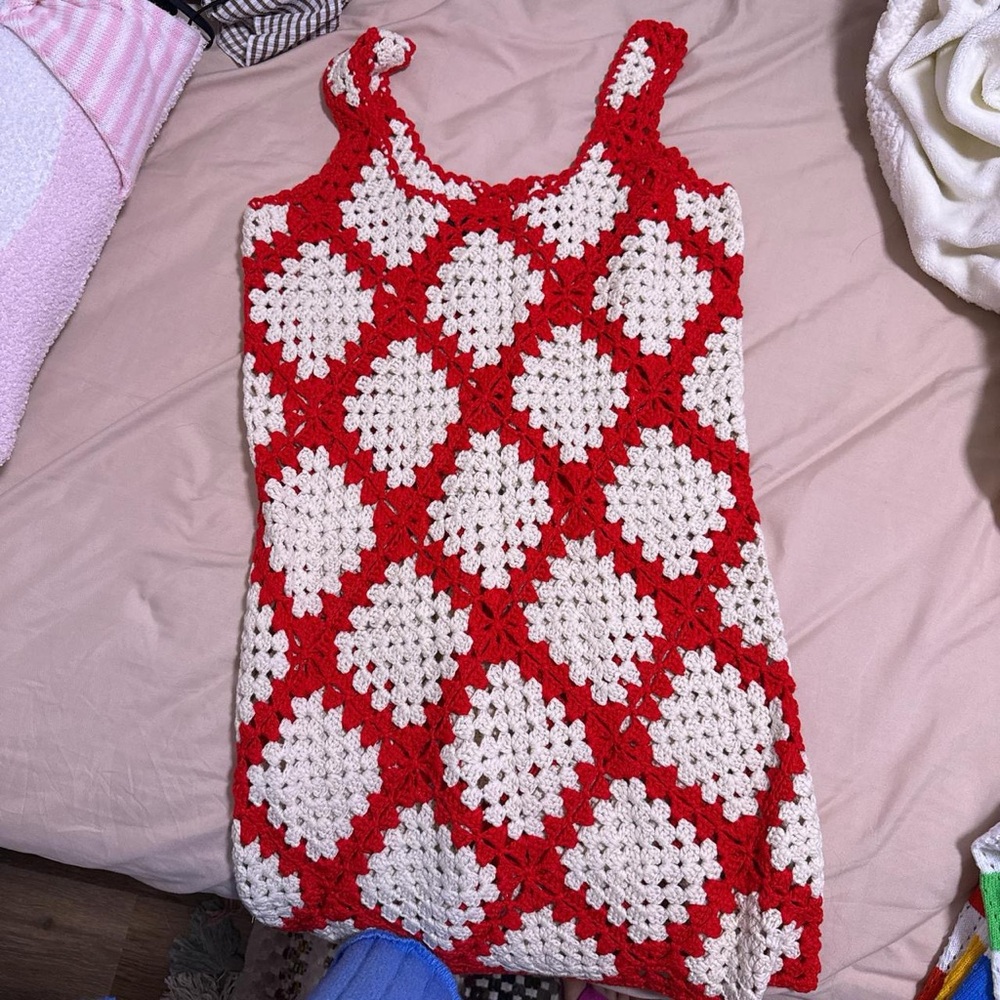 Vici Vibrant Red and White Crochet Top